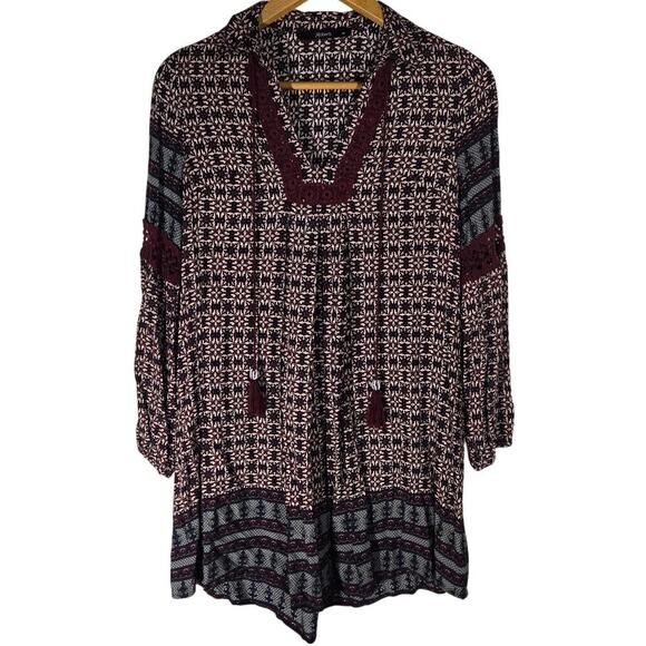 J. Roberts Multicolor Bohemian Crochet Trim Tassel Peasant Tunic Beaded Medium - Picture 1 of 12